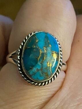 Blue Copper Turquoise Ring Size 8 set in 925 Sterling Silver
